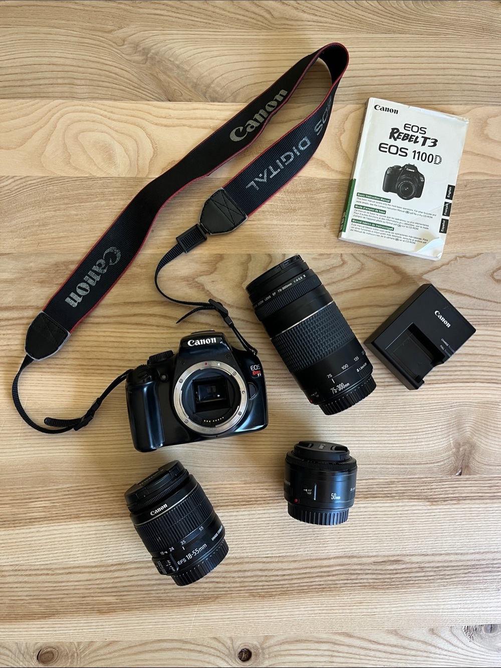 Canon EOS Rebel T3 DSLR Camera + 3 Canon Lenses Bundle